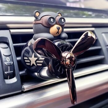 Cute Bear Pilot Car Air Freshener – Cute Propeller Car Vent Diffuser with 2 Free Fragrances