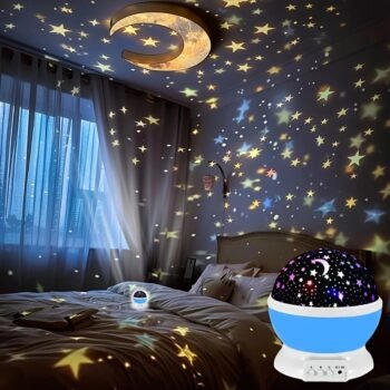 Star & Moon Night Light Projector 🌟 | 360° Rotating USB LED Lamp for Kids, Teens & Bedroom Décor
